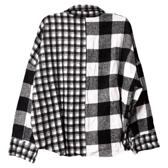 BiBi Black & White Plaid Fleece Button Down Long Sleeve Shirt Size XL NWT - Picture 12 of 13